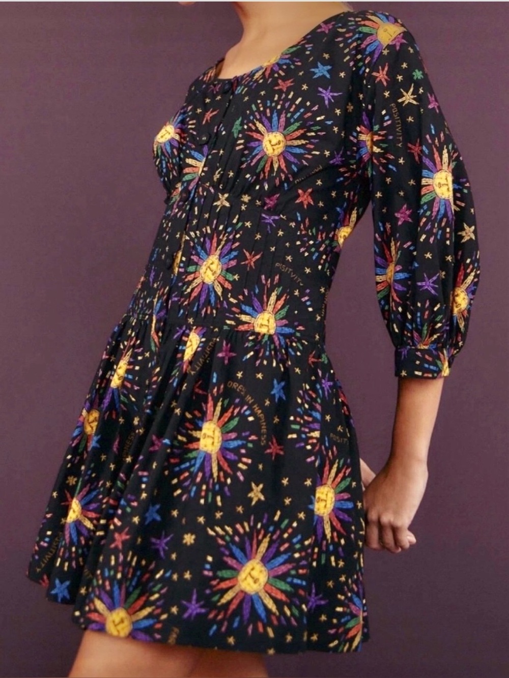 FARM Rio Black Mini Dress with Rainbow Sunburst Embroidery - Picture 2 of 6